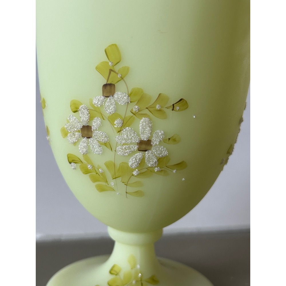 Fenton Custard Uranium Glass Candy Dish Hand Painted Kay Davis Floral Glows - Picture 2 of 15